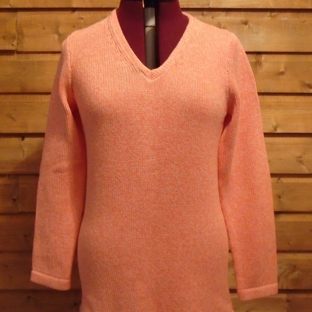 L.L. Bean Woman's Orange V neck Cotton Sweater Med